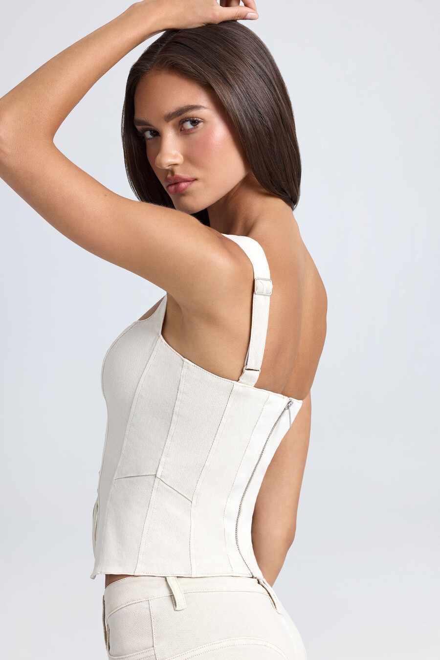 corsettop met vetersluiting in ecru
