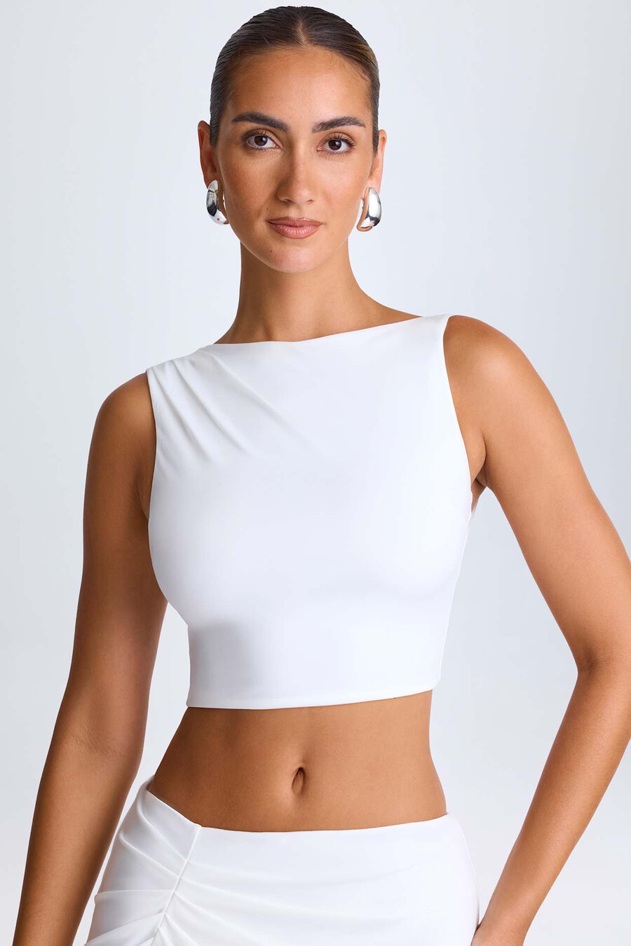 gedrapeerde tanktop met open rug in wit