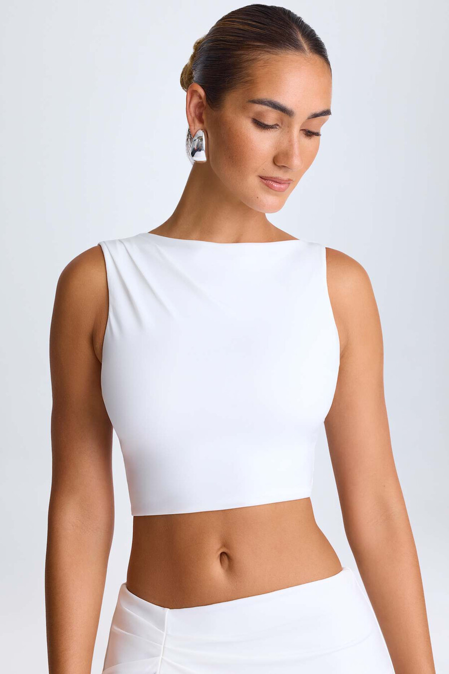 gedrapeerde tanktop met open rug in wit