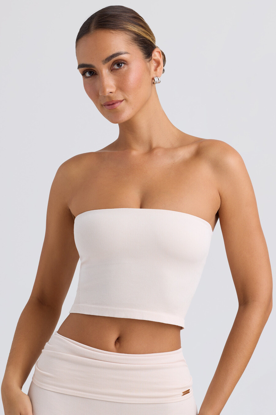 bandeau crop top in gewassen crème