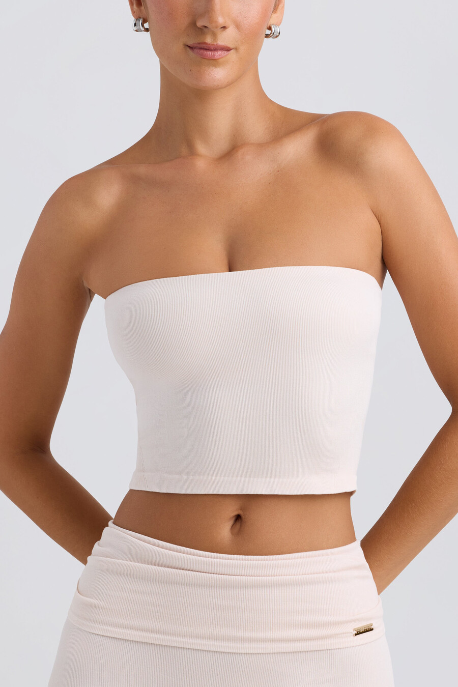 bandeau crop top in gewassen crème