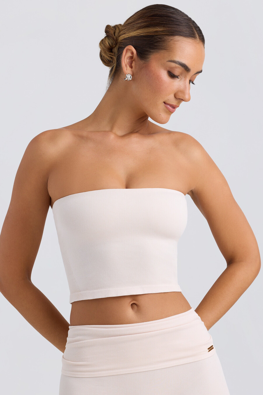 bandeau crop top in gewassen crème